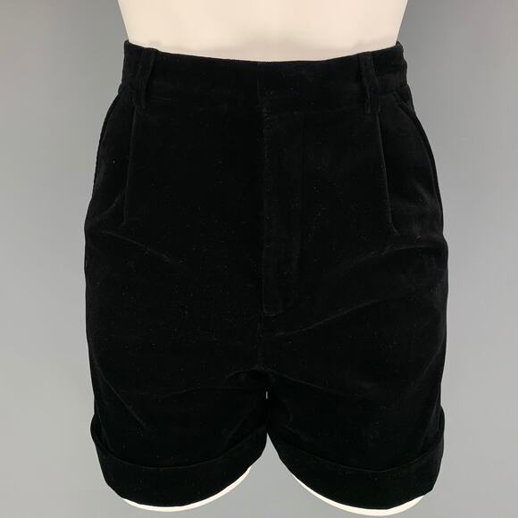 SAINT LAURENT Size 2 Black Cotton High Waisted Shorts - Picture 1 of 1